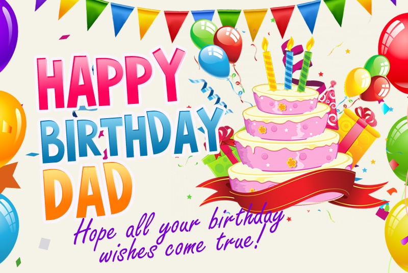 Happy Birthday Dad, bright and colorful image with white background