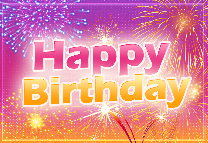 Happy Birthday image with cartoon fireworks