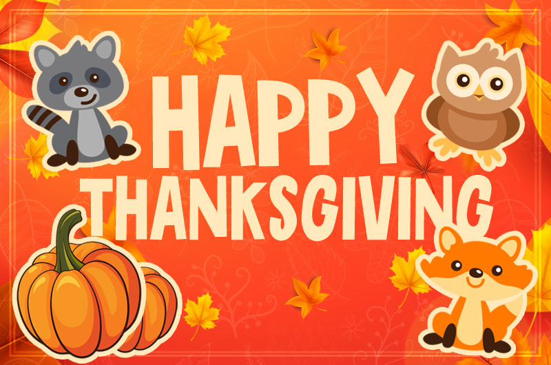 Happy Thanksgiving Funny Image with cartoon animals