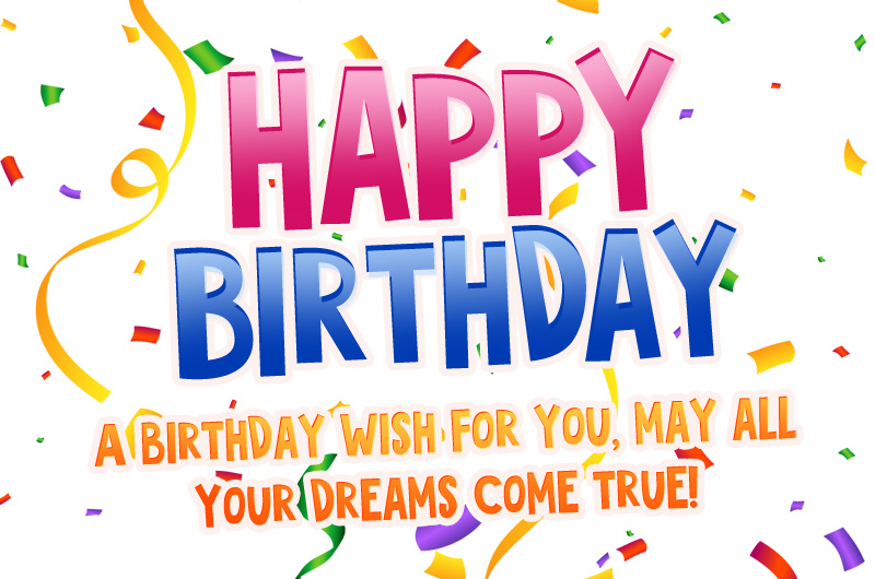 Birthday card with white background and colorful confetti on the background