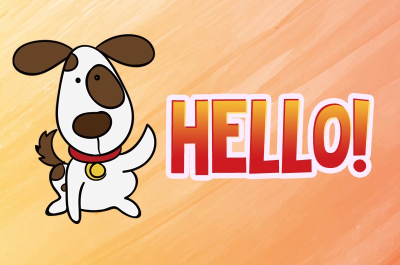 Hello funny image with cartoon dog