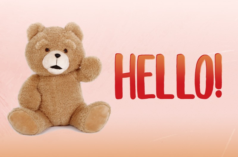 Hello image with teddy bear