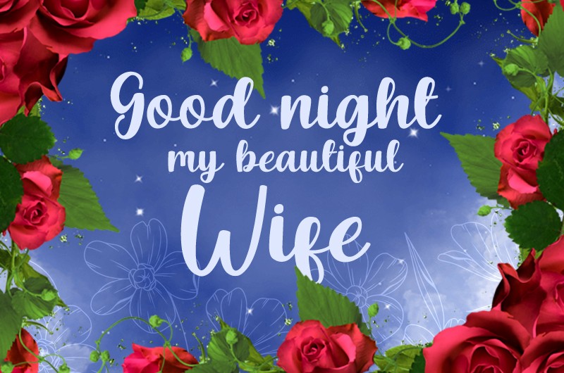 Good Night my beautiful Wife, image with night sky and roses