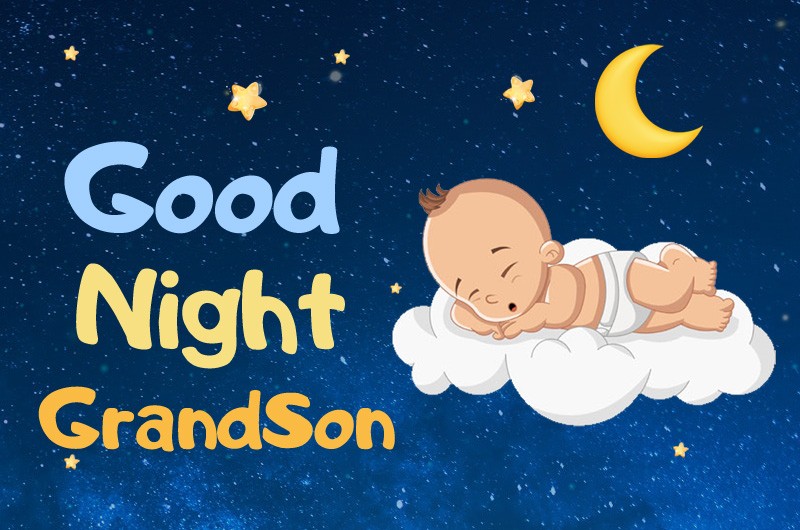 Good Night Grandson image with cute sleeping baby on the cloud