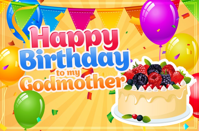 Happy Birthday to my Godmother image with colorful balloons