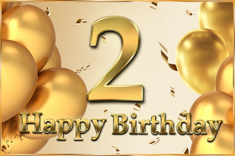 Happy 2nd Birthday Image with golden number and balloons