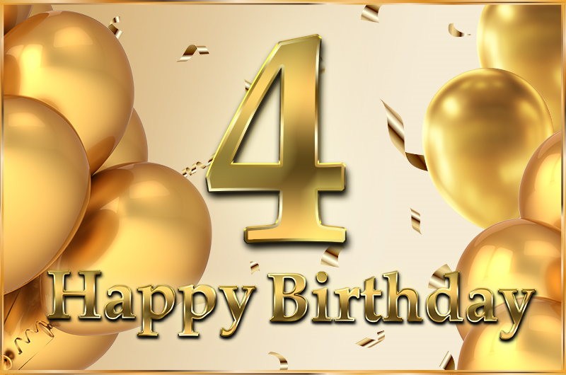 Happy 4th Birthday Image with golden number and balloons