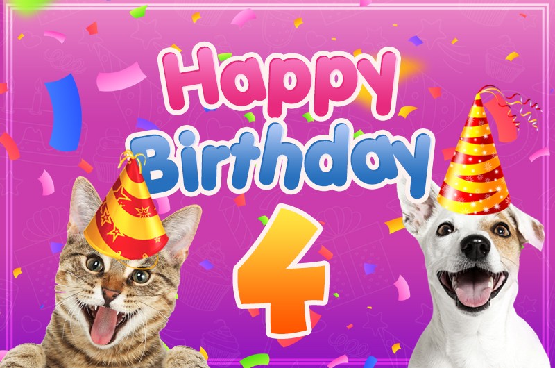 Happy 4th Birthday funny Image with cat and dog