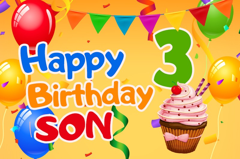 Happy 3rd Birthday Son Image with bright yellow background