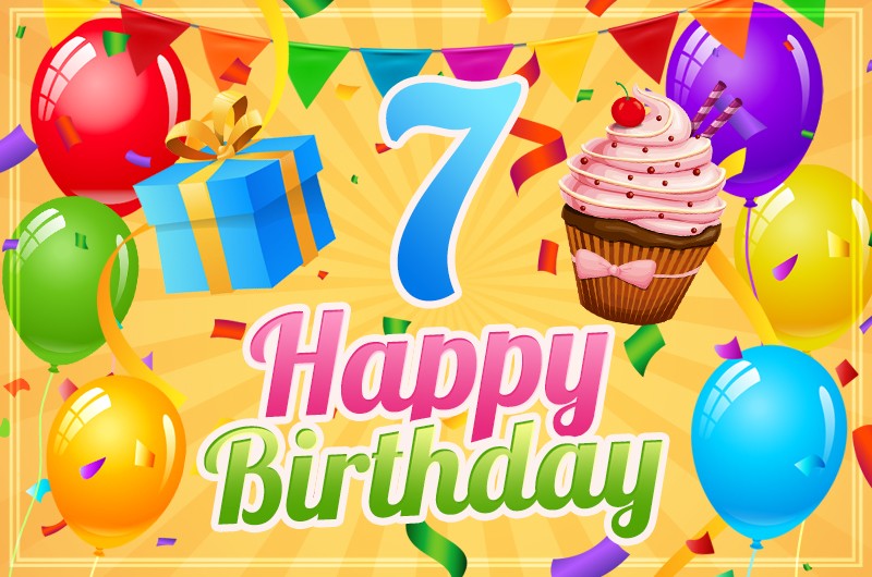 Happy 7th Birthday Image with cupcake and gift box