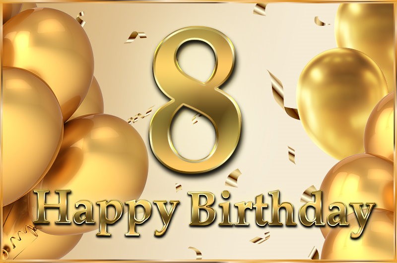 Happy 8th Birthday Image with golden number