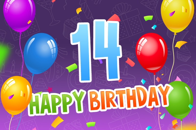 Happy 14th Birthday Image with colorful balloons