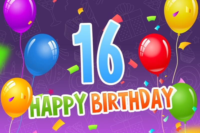 Happy 16th Birthday Image with colorful balloons