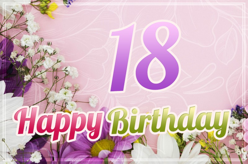 Happy 18th Birthday Image with beautiful flowers