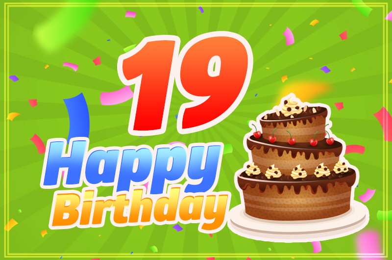 Happy 9th Birthday Image with cartoon chocolate cake on green background