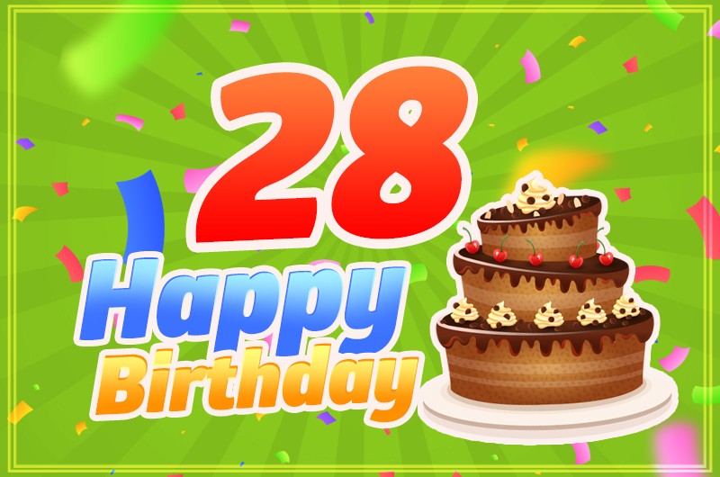 Happy 28th Birthday Image with cartoon chocolate cake