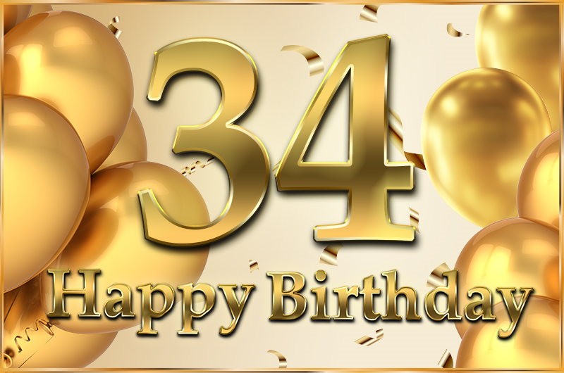 Happy 34th Birthday Greeting Card with golden number