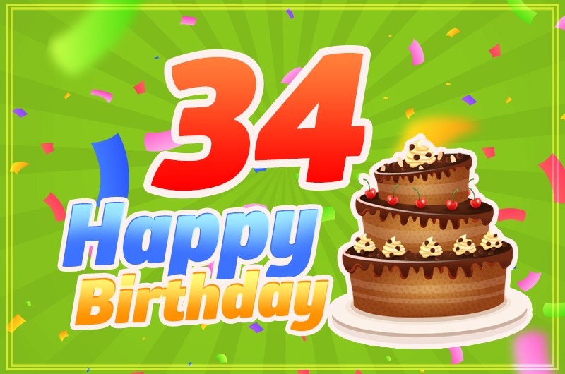 Happy 34th Birthday Image with cartoon chocolate cake