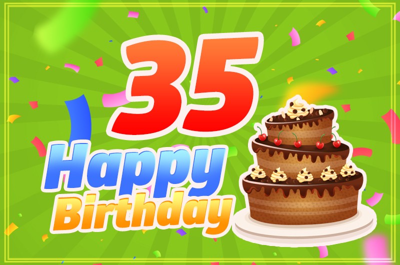 Happy 35th Birthday Image with cartoon chocolate cake