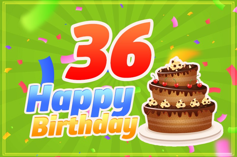 Happy 36th Birthday Image with cartoon chocolate cake