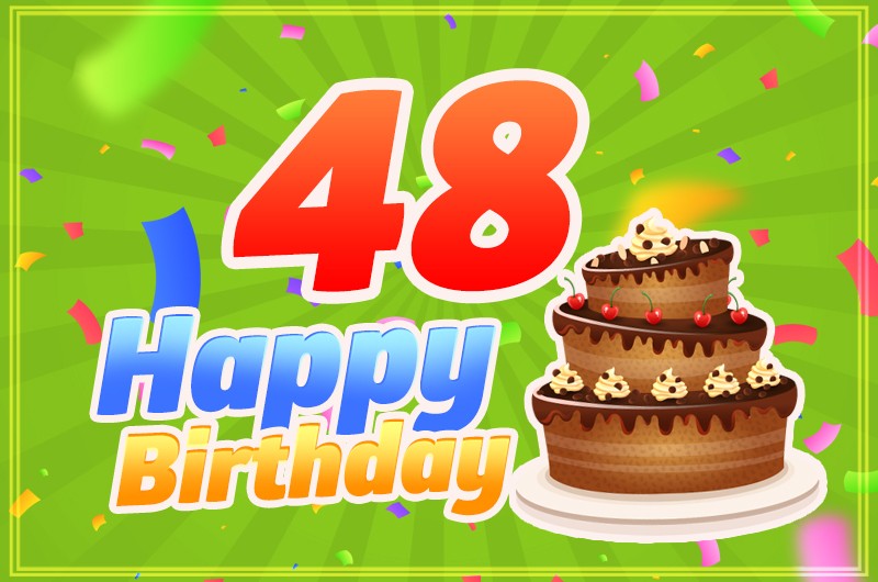 Happy 48th Birthday image with cartoon chocolate cake