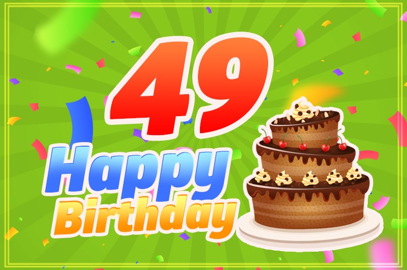 Happy 49th Birthday image with cartoon chocolate cake