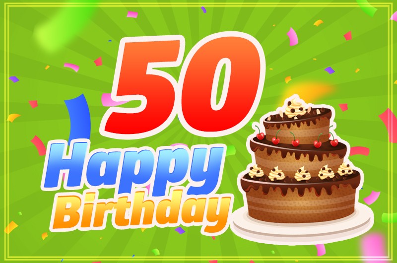 Happy 50th Birthday Greeting Card with cartoon chocolate cake