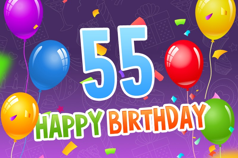 Happy 54th Birthday Greeting Card with colorful balloons and confetti