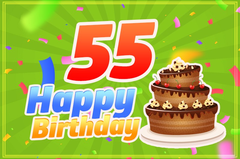 Happy 55th Birthday Greeting Card with cartoon chocolate cake