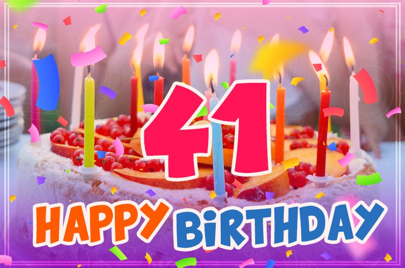 Happy 41st Birthday Greeting Card with cake and candles