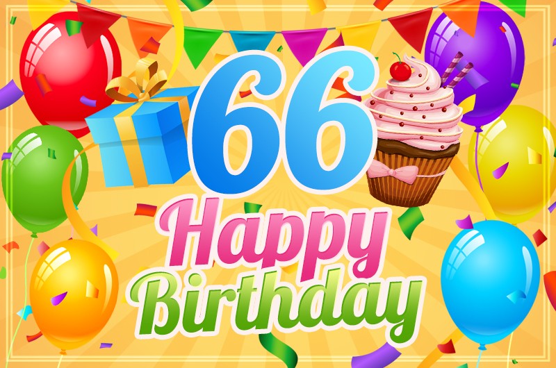 Happy 66th Birthday image with cupcake and gift box