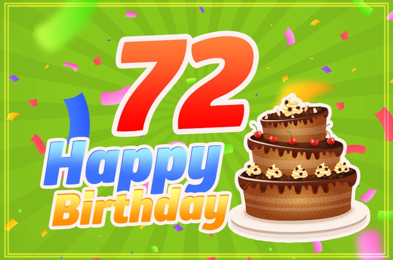 Happy 72nd Birthday Greeting Card with cartoon chocolate cake