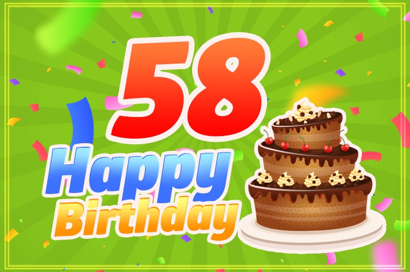 Happy 58th Birthday image with cartoon chocolate cake