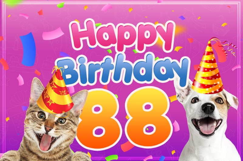 Happy 88th Birthday funny picture with cat and dog