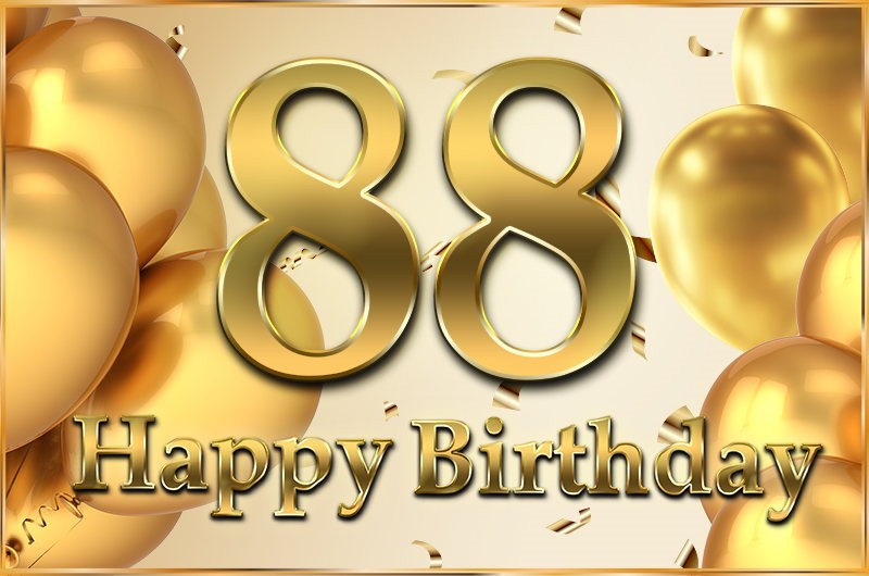 Happy 88th Birthday image with golden number and confetti