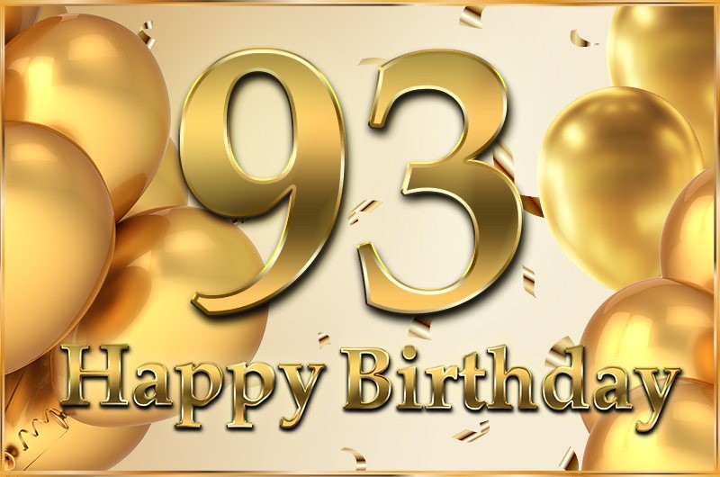 Happy 93rd Birthday image with golden number and confetti