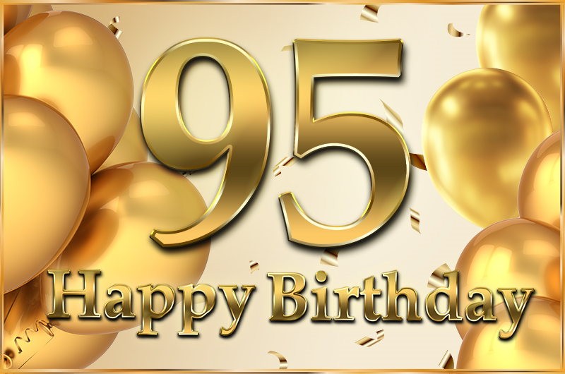 Happy 95th Birthday greeting card with golden number and confetti