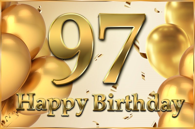 Happy 97th Birthday greeting card with golden number