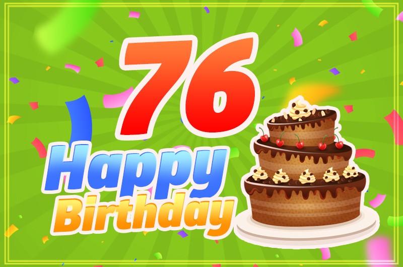 Happy 76th Birthday image with cartoon chocolate cake