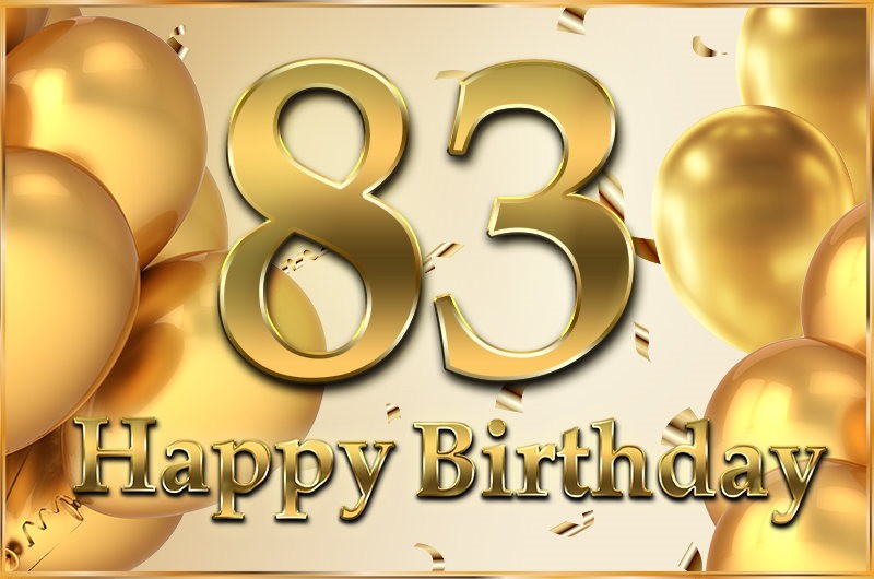 Happy 83rd Birthday image with golden number and confetti