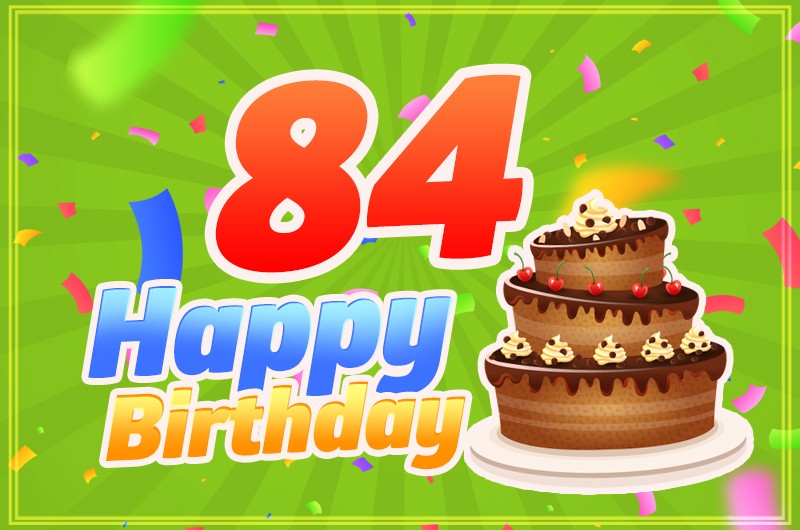 Happy 84th Birthday image with cartoon chocolate cake