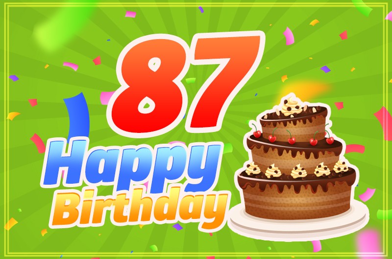 Happy 87th Birthday image with cartoon chocolate cake