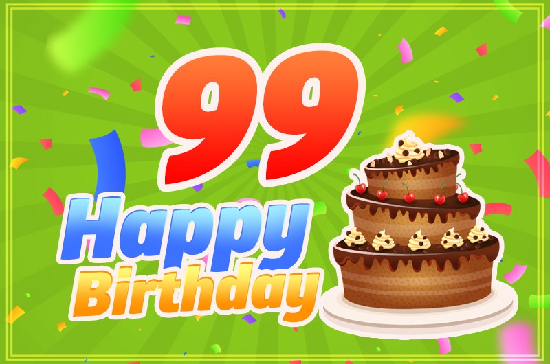 Happy 99th Birthday image with cartoon chocolate cake