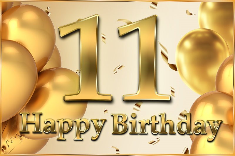 Happy 11th Birthday Image with golden number