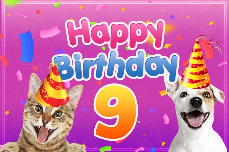 Happy 9th Birthday Funny image with dog and cat