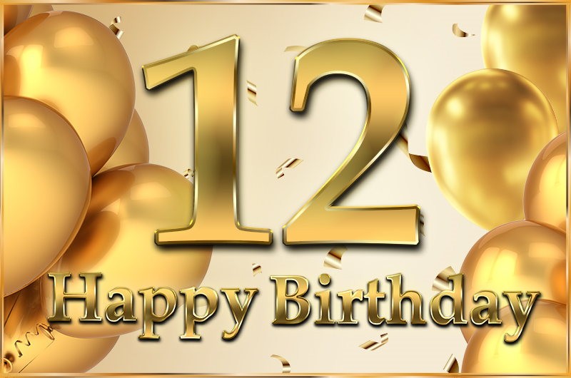 Happy 12th Birthday Image with golden number