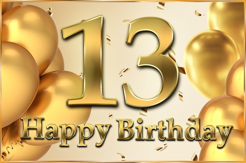 Happy 13th Birthday Image with golden number