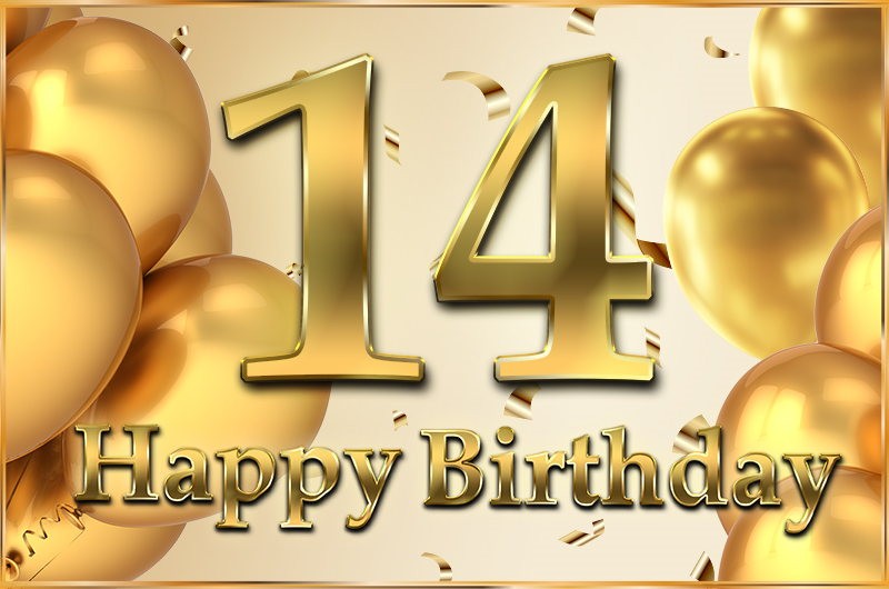 Happy 14th Birthday Image with golden number