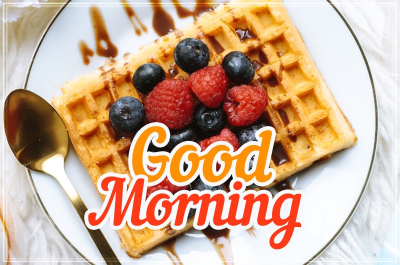 Good Morning image with delicious waffles