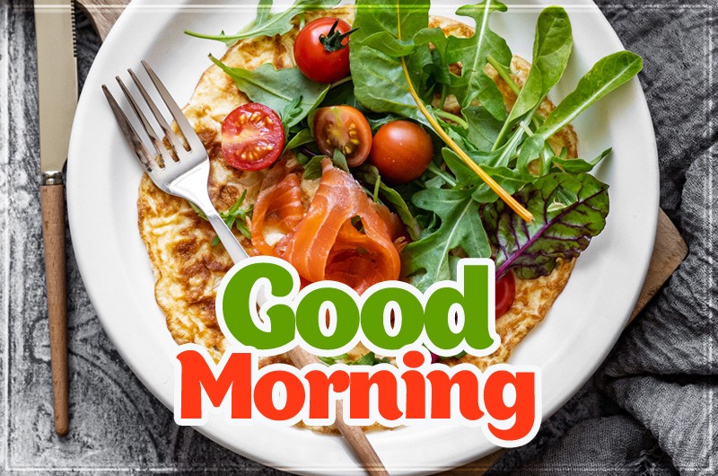 Good Morning wishes, picture with appetizing omelet